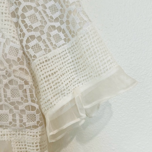 Rebecca Taylor White Short Sleeve Lace silk Tiered Top 8 Designer Brand - Picture 3 of 9